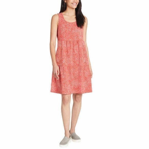 FRYE Tiered Knit Sleeveless Dress With Pockets in Faded Bandana Red - M - Picture 1 of 9